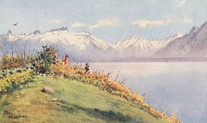 Rhônedalen fra Chexbres (fargelitografi) av J. Hardwicke Lewis