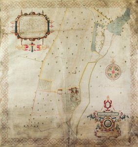 Kart over herregården i Shifnal, Shropshire, 1635 (blekk og farge på vellum)