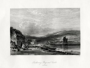 Scalloway Bay og slott, Zetland, 1800-tallet av J. Horsburgh