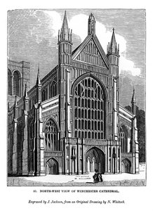 Nordvest-utsikt over Winchester Cathedral, 1843 av J. Jackson