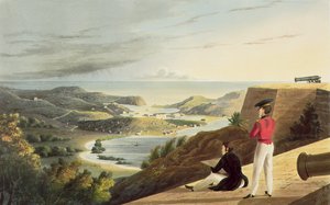 Utsikt over den engelske havnen, Antigua fra Great George Fort, Monks Hill, gravert av T. Fielding, pub. av T. und G. Underwood, 1827