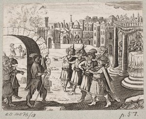 Illustrasjon til Adam Olearius, "Persisk Rosenthal av en genial poet Schich Saadi […]", Schleswig 1660 av J. Muller