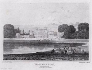 Badminton, generell utsikt, Gloucestershire (gravering)
