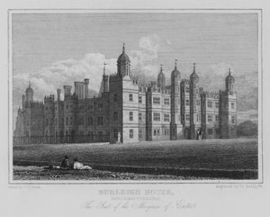 Burleigh House, Northamptonshire, The Seat of the Marquess of Exeter (gravering) av John Preston Neale