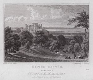 Wilton Castle, Yorkshire, setet til Sir John Lowther (gravering) av John Preston Neale