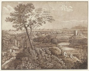 Italiensk landskap rundt Roma av J. Pallard