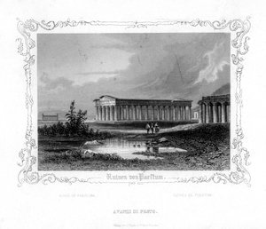 Ruinene av Paestum, Italia, 1800-tallet av J. Poppel