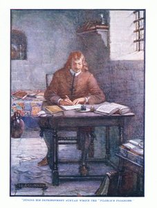 Under fengslingen skrev Bunyan The Pilgrims Progress, fra English Literature pub.av T C & EC Jack, ca. 1920