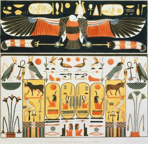 Veggmaleri fra gravene til kongene av Theben, oppdaget av G. Belzoni, plate 2 fra `Plates Illustrative of the Researches in Egypt and Nubia`, gravert av Charles Hullmandel (1789-1850) 1820-22) (liter) av J. Ricci