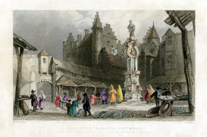 Fiskemarkedet, Antwerpen, Belgia, 1800-tallet.