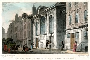Church of St Swithin and the London Stone, Cannon Street, City of London, c1830.