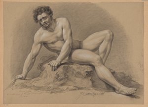 Sittende naken mann, sett forfra (2. premie 1810) av J. Uittenbogaardt