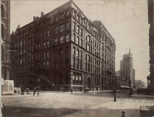 Det sørøstlige hjørnet av Dearborn og Monroe Streets, Chicago, 1890 av J. W. Taylor