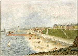 Roker Terrace og havneinngang fra Holey Rock (akvarell på papir) av J. Webster