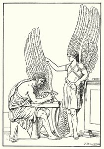Daedalus og Icarus, fra et basrelieff, Roma (litho)