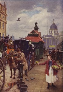 Drosjemannen og hesten hans (farge litho) av J. Williamson