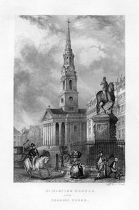 St Martins Church fra Charing Cross, London, 1800-tallet. av J. Woods