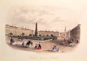 Queen Square, Bath, gravert av J. Shury, ca. 1840 av J. after Appleby
