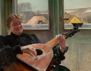 Portrett av kunstnerens søster Helena med en lutt av Jacek Malczewski