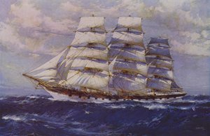 Seilskip Taranaki (farge litho)