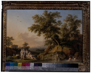 Et par landskap med badende nymfer av Jacob Philippe Hackert