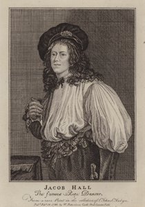 Jacob Hall , engelsk repedanser og akrobat aktiv under kong Charles IIs regjeringstid (gravering) av Jacob (after) Van Oost the Younger