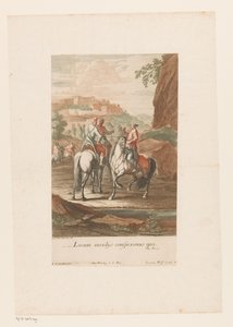 Rytterne velger et godt sted for kamp Locum insidijs conspeximus ipsi (tittel på objekt) av Jacob Andreas Fridrich (I)