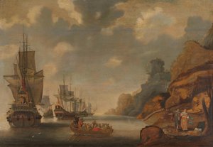 En fransk skvadron nær en steinete kyst av Jacob Bellevois