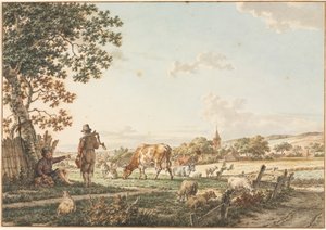 Pastoralt landskap med landsby, 1799.