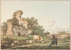 Pastoralt landskap med en ruin, 1799.
