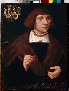 Portrett av en mann med ringer. Mannsportrett med ringer. Maleri av Jacob van Utrecht (cirka 1479-etter 1525) av Jacob Claesz. von Utrecht