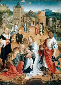 The Adoration of the Magi (Central Panel of the Triptych) - Peinture de Jacob Claesz. van Utrecht (ca. 1480-ca. 1530) av Jacob Claesz. von Utrecht