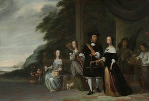 Pieter Cnoll, Cornelia van Nijenrode, deres døtre og to slaver Pieter Cnoll og Cornelia van Nijenrode, deres to døtre Catharina og Hester, den slaverede Surapati og en slavebundet kvinne av Jacob Coeman