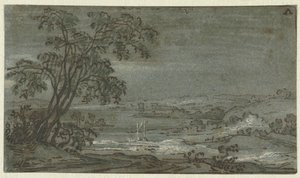 Kupert landskap med elvesving Aen den Rijn (tittel på objekt) av Jacob Colijn