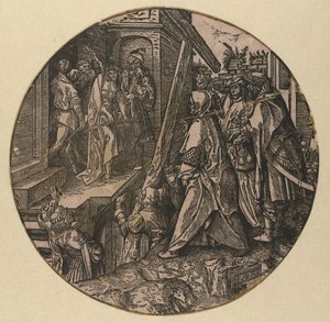 Pilatus viser Kristus til folket (Ecce Homo) The Round Passion (serietittel) av Jacob Cornelisz van Oostsanen