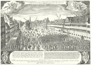 Byen Augsburg hyller Gustavus Adolphus av Sverige av Jacob Custodis