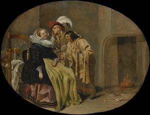 Et par i et interiør med en sigøyner-spåkone, ca. 1632-33.