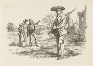 Jeger og selskap ved en ruin Studietrykk / Etudes gravées (serietittel) av Jacob Ernst Marcus