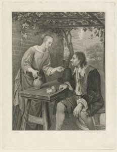 Ung kvinne tilbyr en mann et glass vin