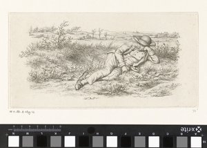 Tilbakelent mann i et landskap Studietrykk / Etudes gravées (serietittel) av Jacob Ernst Marcus