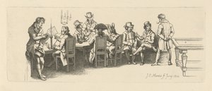 Menn i et kaffehus med et biljardrom, 1814 av Jacob Ernst Marcus