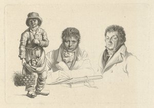 Portretter av JP Visser Bender og P.Pz. Frisører ved siden av en gutt av Jacob Ernst Marcus