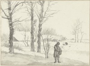 Snølandskap med stående mann