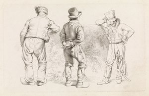 Studieark med tre stående figurer Etudes gravées (serietittel) av Jacob Ernst Marcus