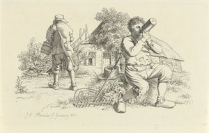 To bønder på et tun Studietrykk / Etudes gravées (serietittel) av Jacob Ernst Marcus