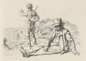 Sitter og en stående mann på en strand Studietrykk / Etudes gravées (serietittel) av Jacob Ernst Marcus
