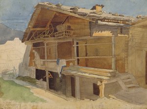 Farmhouse under Construction, 1829 (penn og blekk og wc på papir) av Jacob Gensler