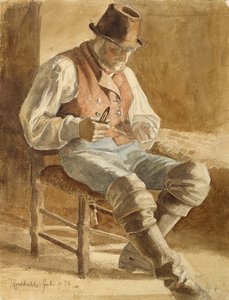 Fisherman Mending a Net, 1834 (blyant og wc på papir) av Jacob Gensler