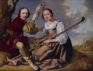 Et par i et pastoralt landskap (olje på lerret) av Jacob Gerritsz Cuyp