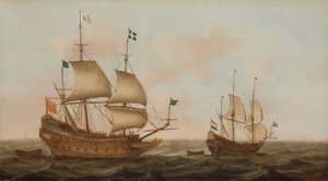 Et krigsskip bygget for Frankrike og en nederlandsk yacht under seil av Jacob Gerritz Loef